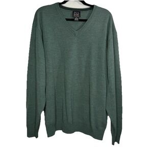 Jos. A Bank Green Wool Vneck Sweater Mens Size XL Preppy Long Sleeve Soft Mens